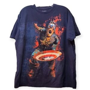 VTG Marvel Zombies Mad Engine Captain America Dark Blue Graphic Tshirt XL/ L